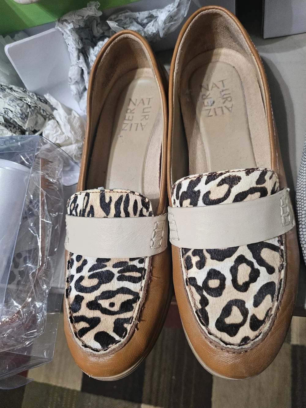 Naturalizer Brown & Leopard-Print Penny Loafers Size 6.5 M